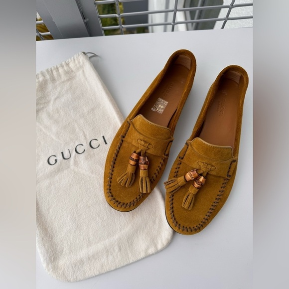 Gucci Shoes - Gucci Suede Women’s Loafers Wood Tassles 37.5 NWOB